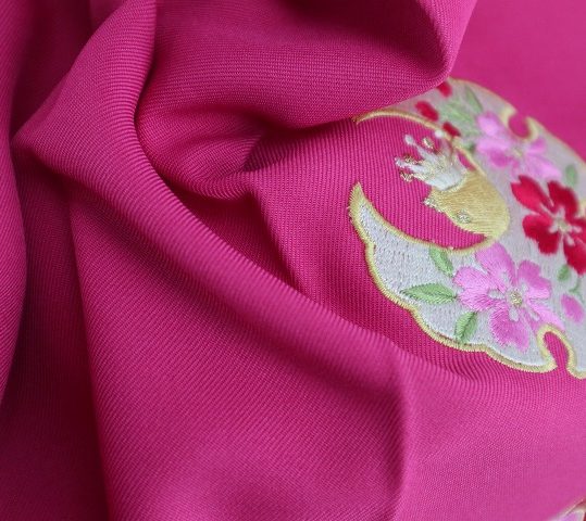 卒業式袴単品レンタル[ブランド]ショッキングピンクに雀と菊刺繍[身長148-152cm]No.697